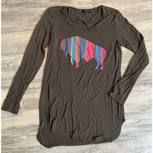 Buffalo Graphic Tunic Green Rainbow Shirt Top Zutter USA Women's Small